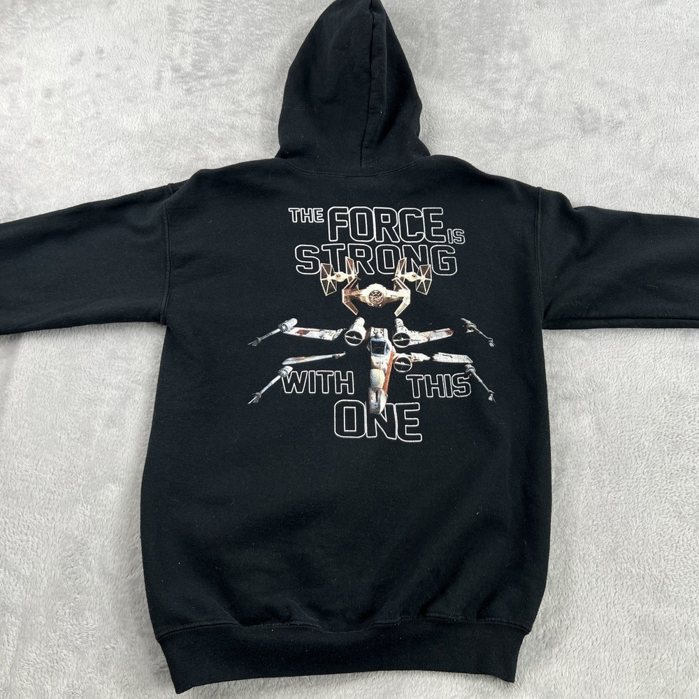 VTG Star Wars Full Zip Hoodie Boys XL Black Sweatshirt Graphic Logo Zip Jacket